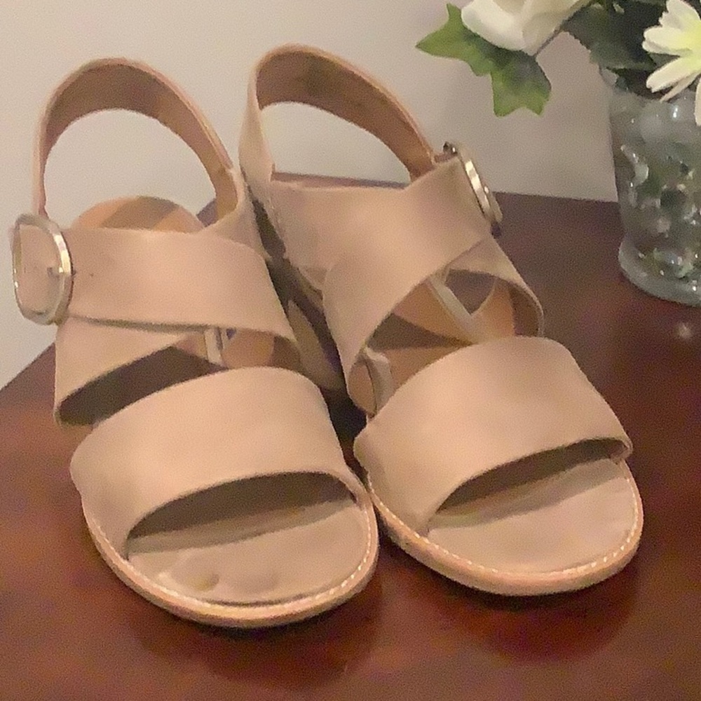Euro soft strapped sandals on stacked heel